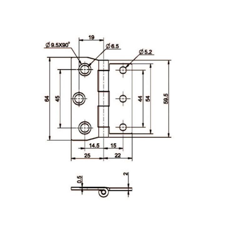 Flatmontert rustfritt stålhengsel-B2221-4
