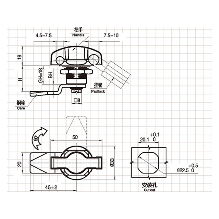 Hengelås Type Cam Lock-A607