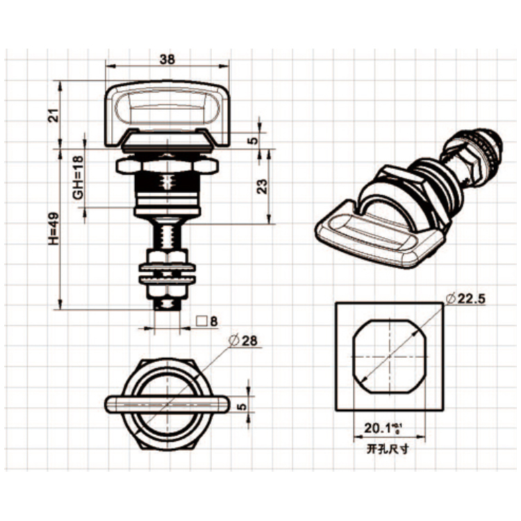 Knott Type Justerbar Cam Lock-A6308-3